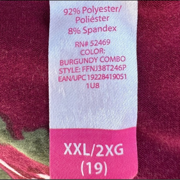 NEW-Burgundy Floral, Short Sleeve Bodysuit, Open Neckline, Juniors size XXL - Picture 6 of 6